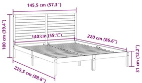 Cama extra longa sem colchão 140x220 cm madeira maciça
