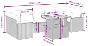 8 pcs conjunto sofás de jardim com almofadões vime PE preto