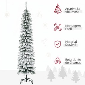 Árvore de Natal Estreita Nevada 180 cm com 395 Ramos e Suporte Metálico Dobrável para Sala de Estar, Interior, Verde