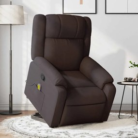 vidaXL Poltrona massagens reclinável elevatória tecido castanho-escuro