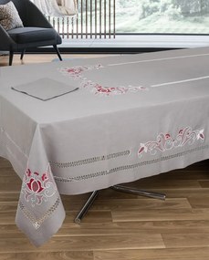 180x360 cm - Toalha de mesa 100% linho bordada a mão + 12 guardanapos 50x50 cm