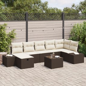 Conjunto de Sofá para Jardim com Almofadas Castanho Rattan Poliéster