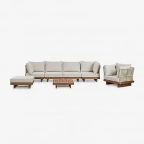 Conjunto De Sofá De Jardim Modular Dailin De 4 Peças Com 2 Cadeiras De Canto, Mesa De Centro, Poltrona E Pufe Em Madeira De Acác Castanho Acácia -