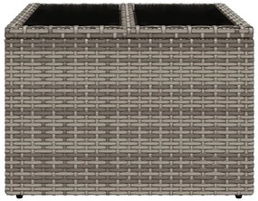 Mesa de jardim com tampo de vidro 55x55x37 cm vime PE cinzento