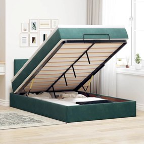 Estrutura de cama otomana com colchão verde escuro veludo