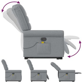 Poltrona reclinável massagens tecido cinzento-claro