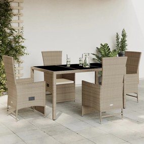vidaXL 5 pcs conjunto de jantar p/ jardim com almofadões vime PE bege