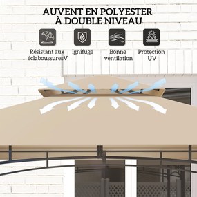 Tenda para churrasco 240 x 150 x 250 cm de dois andares com cobertura para jardim e iluminação LED, (GRELHADOR NÃO INCLUIDO) cor cáqui
