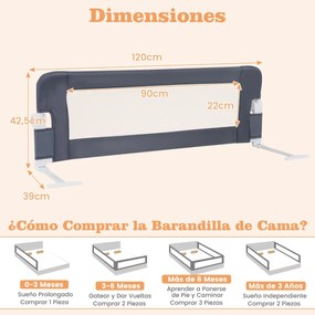 Barra segurança Cama para bebés dobrável Cama de solteiro Cama de casal 120 x 40,5 x 42 cm Cinzento
