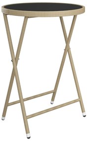3 pcs conjunto bistrô p/ jardim vime PE e vidro temperado bege
