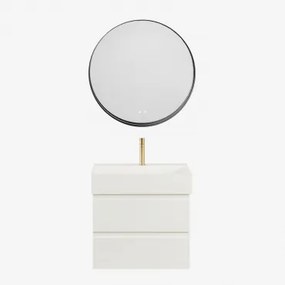 Conjunto De Móvel De Casa De Banho Suspenso Em Madeira E Folha De Freixo Com Lavatório Integrado Ona Branco & Redondo Led - Sklum