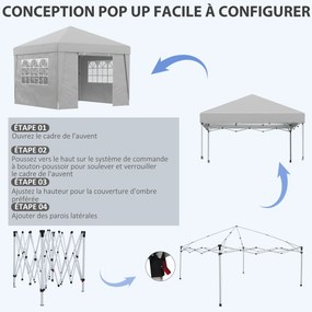 Tenda de jardim dobrável 3 x 3 x 2,75 m com proteção UV 30+ com janelas + paredes laterais + saco de transporte cinzento