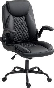 Cadeira de escritório, cadeira ergonómica com braços rebatíveis, altura ajustável, função de balanço, preta