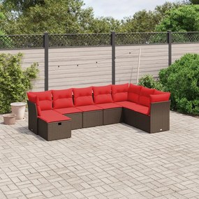 vidaXL 8 pcs conjunto sofás de jardim c/ almofadões vime PE castanho