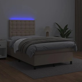 Cama box spring c/colchão/LED 120x190cm couro artif. cappuccino