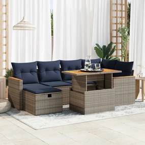 7 pcs conjunto sofás jardim c/ almofadões vime PE/acácia preto