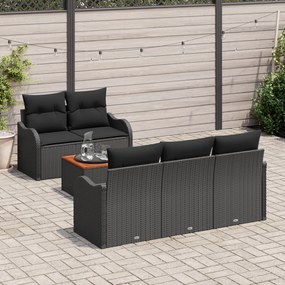 Conjunto de Sofá de Jardim de 6 Peças com Almofadas Preto Rattan Sinté