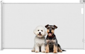 Barreira retrátil para cães, largura 149 cm, bloqueio automático - branca