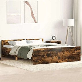 Estrutura cama c/ cabeceira/apoio pés 140x200cm carvalho fumado