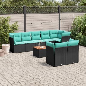 vidaXL 9 pcs conjunto de sofás p/ jardim c/ almofadões vime PE preto
