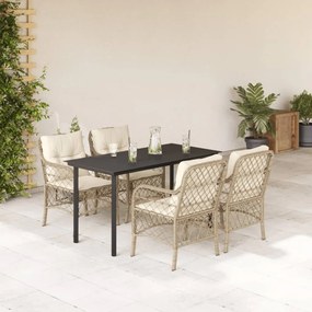5 pcs conjunto de jantar p/ jardim com almofadões vime PE bege