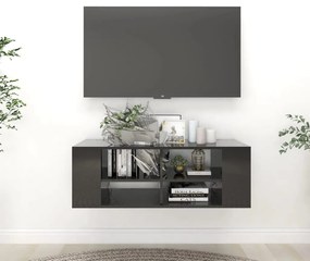 Armário de parede para TV derivados de madeira preto brilhante