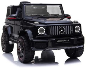 Carro elétrico para crianças 12V Mercedes G63 pneus de borracha, banco de couro Preto