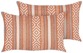 Conjunto de 2 almofadas decorativas em algodão laranja e branco com padrão geométrico 30 x 50 cm INULA Beliani
