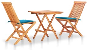 Conjunto bistrô c/ almofadões azuis 3 pcs teca maciça