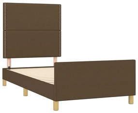 Estrutura de cama c/ cabeceira 90x190 cm tecido castanho-escuro