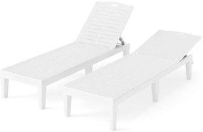Conjunto de 2 espreguiçadeiras de Jardim 156 x 55 x 83 cm em PP com encosto ajustável em 4 posições Fácil montagem Branco