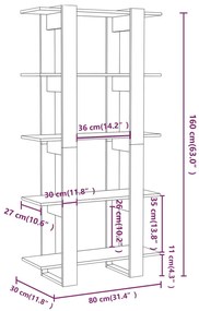 Estante/divisória 80x30x160cm derivados madeira cinzento sonoma