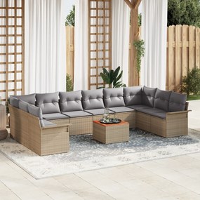 Conjunto de Sofá para Jardim vidaXL de 11 Peças com Almofadas Bege Rat