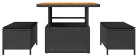Conjunto de Jantar para Jardim de 3 Peças com Almofadas Preto Rattan P