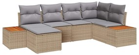 Sofá de Jardim de 6 Peças com Almofadas em Rattan Bege