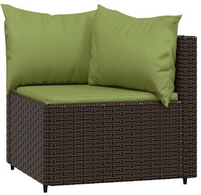 4 pcs conjunto lounge jardim c/ almofadões vime PE castanho