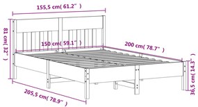 Cama sem colchão 150x200 cm madeira de pinho maciça branco