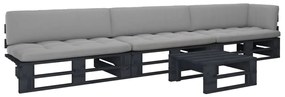 4 pcs conj. lounge paletes c/ almofadões pinho impregnado preto