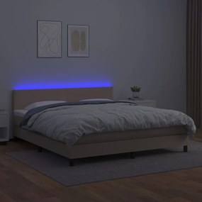 Cama box spring c/colchão/LED 160x200cm couro artif. cappuccino