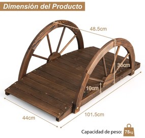 Ponte de jardim de madeira com grade dupla de meia roda para decoração 101,5 x 48,5 x 38 cm