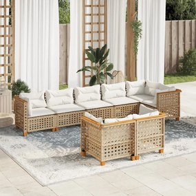 8 pcs conjunto de sofás p/ jardim com almofadões vime PE bege