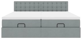 Estrutura de cama otomana com colchões tecido cinzento claro