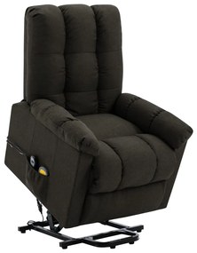 vidaXL Poltrona elevatória de massagens tecido castanho-escuro