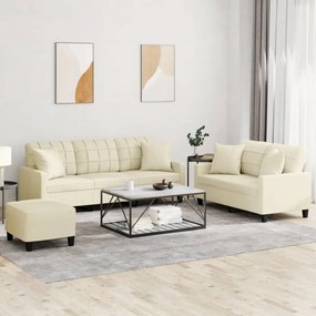 vidaXL 3 pcs conjunto de sofás com almofadas couro artificial creme