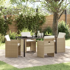 vidaXL Conjunto de Jantar de 5 Peças para Jardim com Almofadas Bege Vime PE