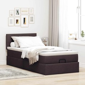 Estrutura cama otomana colchão 90x190 cm tecido castanho escuro