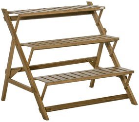 Outsunny Suporte de Madeira para Plantas em Forma de Escada com 3 Prateleiras Dobrável Suporte de Vasos de Plantas para Decoração de Interiores e Exteriores 101x83x88cm Marrom