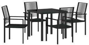 Conjunto de jantar de jardim com 5 peças em PVC rattan preto