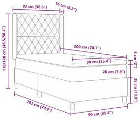 Cama Box Spring com Colchão Cinza Escuro 90x200 cm em Veludo