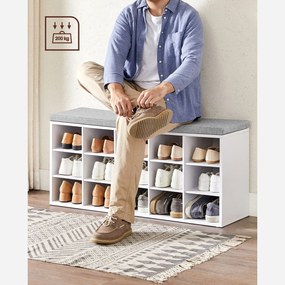 Banco arrumação para sapatos com 15 compartimentos 30 x 105 x 48 cm branco-cinzento